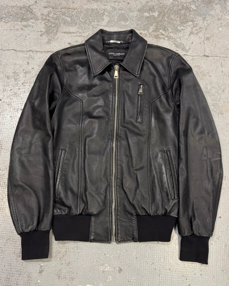 2000s Dolce & Gabbana Black Spy Leather Jacket CRpmhUJ 0