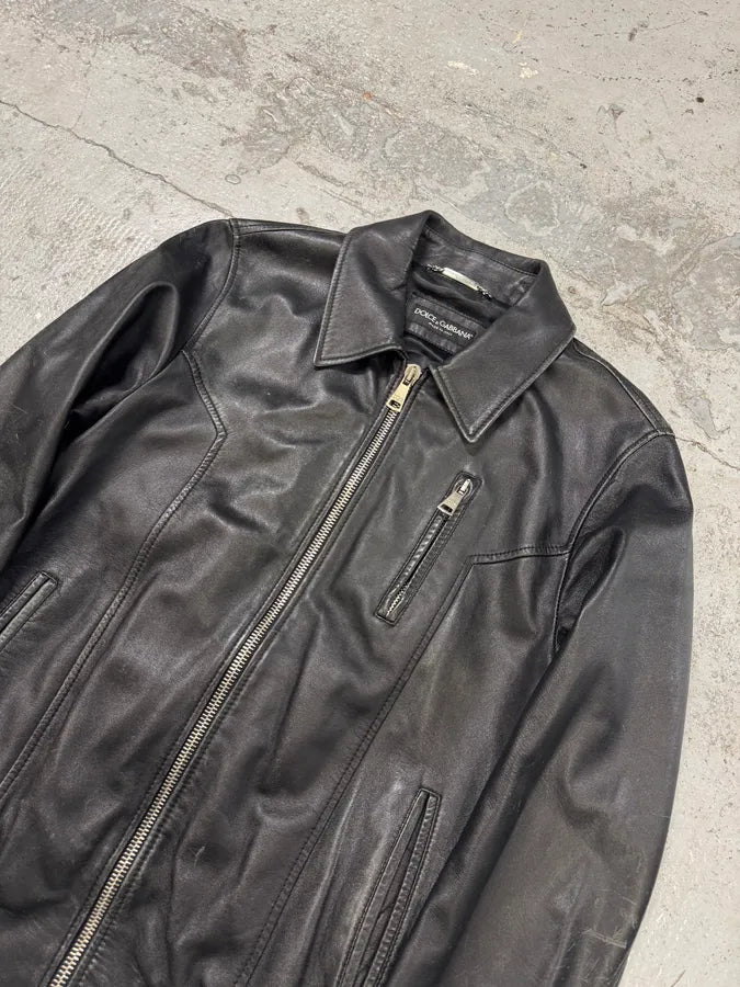 2000s Dolce & Gabbana Black Spy Leather Jacket CRpmhUJ 1