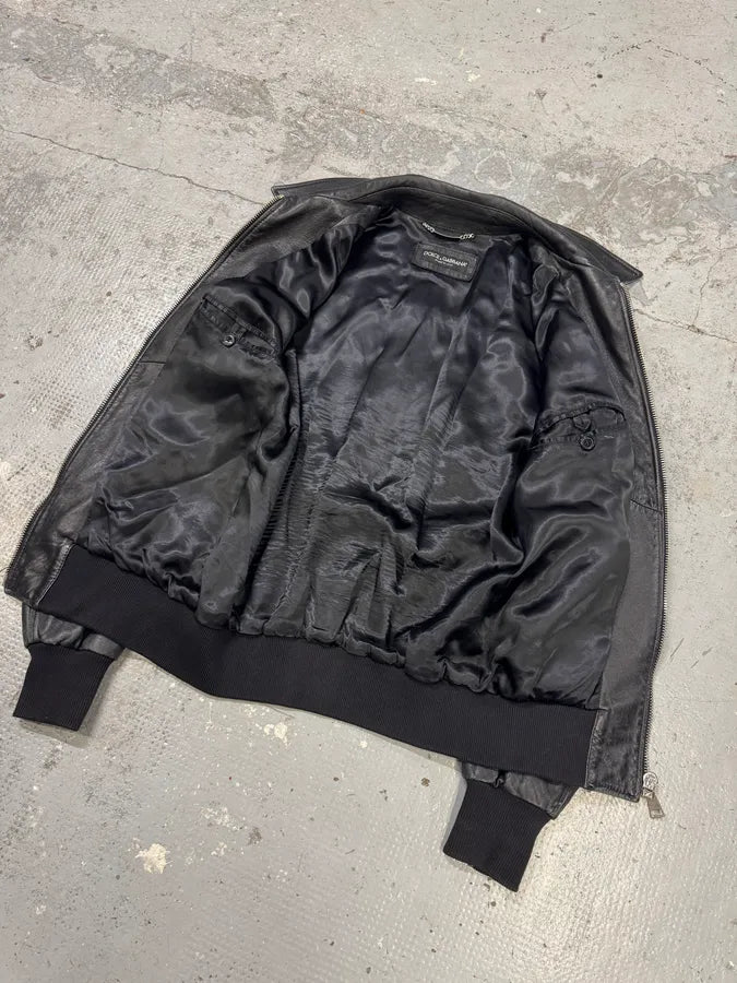 2000s Dolce & Gabbana Black Spy Leather Jacket CRpmhUJ 7