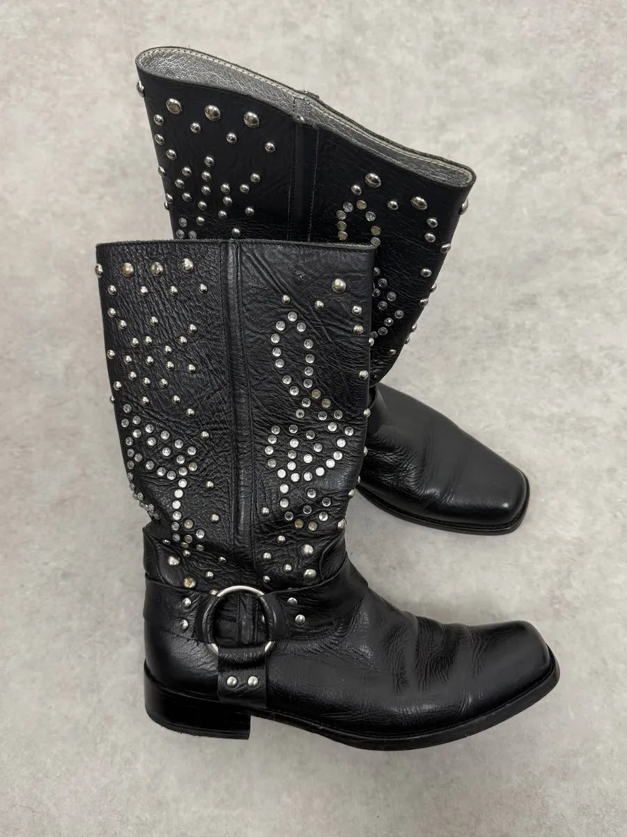 2000s Dolce & Gabbana Black Studded Ankle Leather Boots WRcQhtE 1