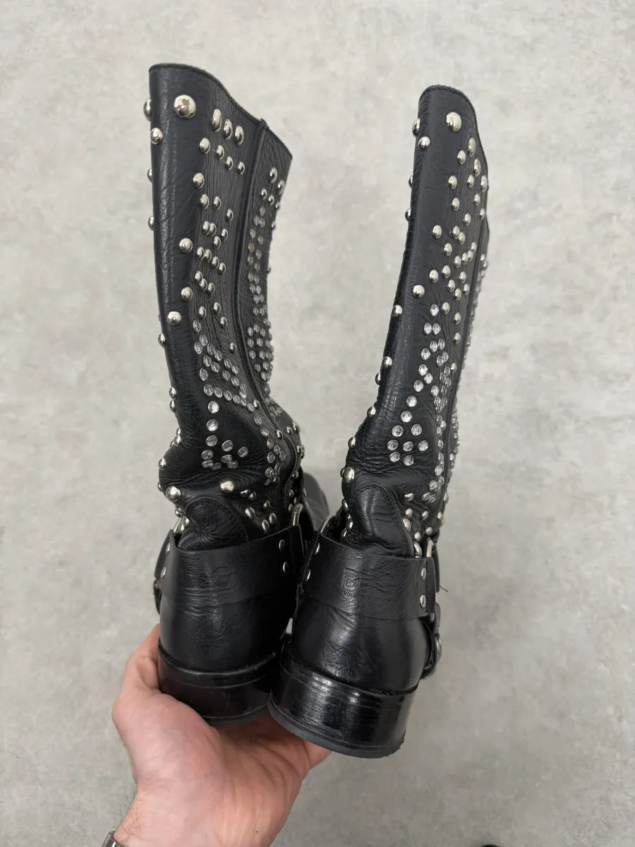 2000s Dolce & Gabbana Black Studded Ankle Leather Boots WRcQhtE 2