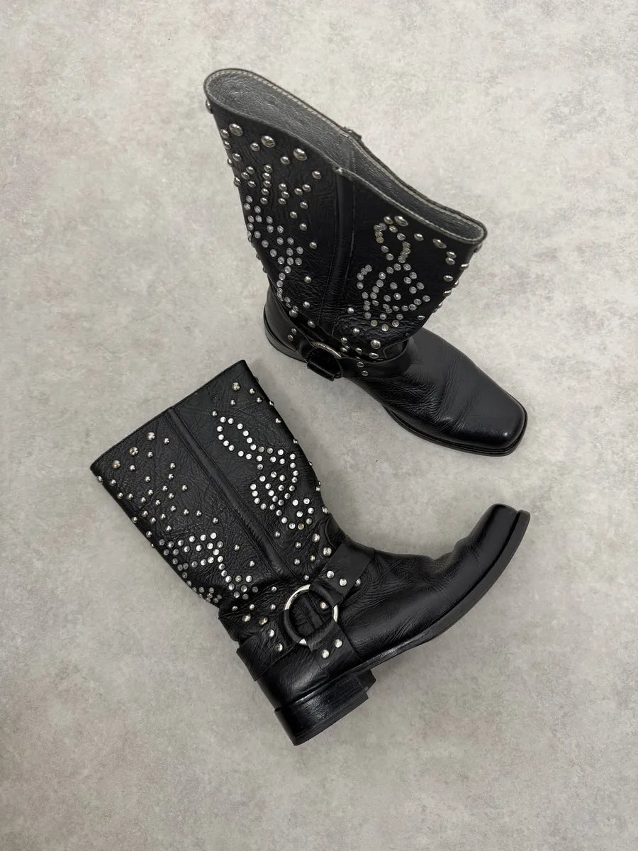 2000s Dolce & Gabbana Black Studded Ankle Leather Boots WRcQhtE 3