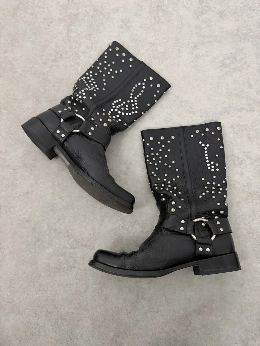 2000s Dolce & Gabbana Black Studded Ankle Leather Boots WRcQhtE 4