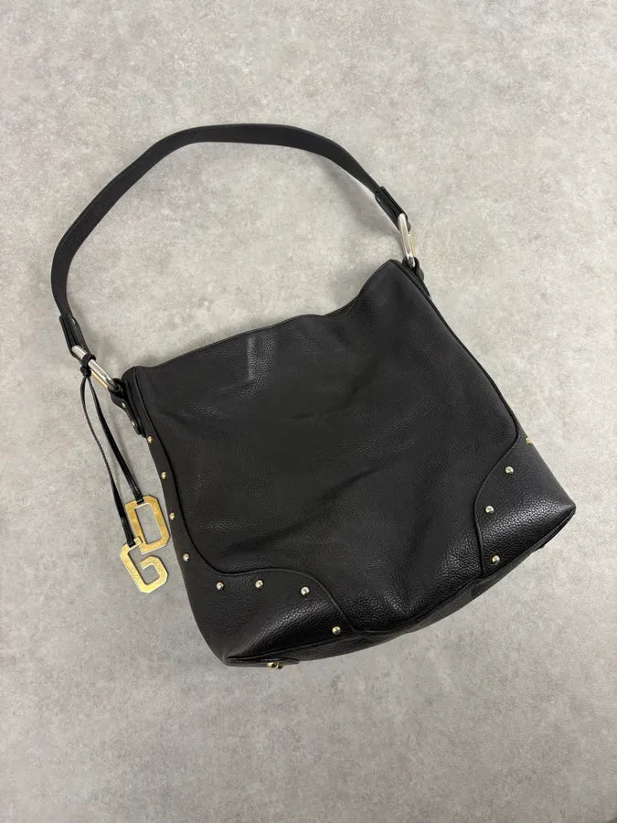 2000s Dolce & Gabbana Black Studded Leather Shoulder Bag spCdMqF 3