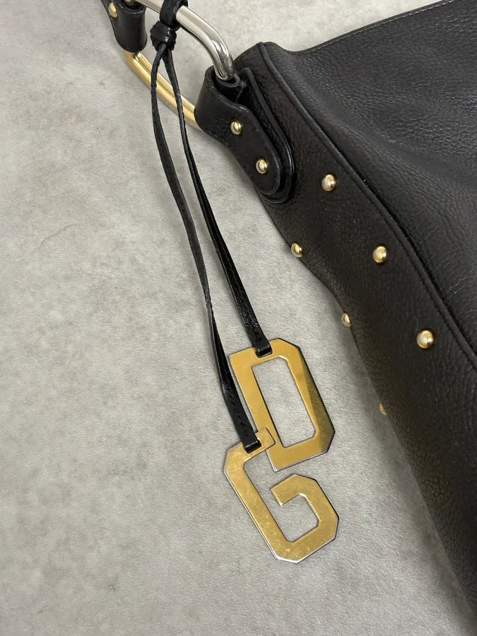 2000s Dolce & Gabbana Black Studded Leather Shoulder Bag spCdMqF 9