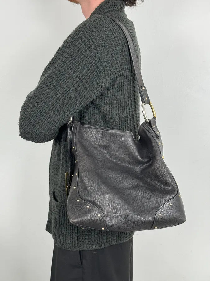 2000s Dolce & Gabbana Black Studded Leather Shoulder Bag spCdMqF 1