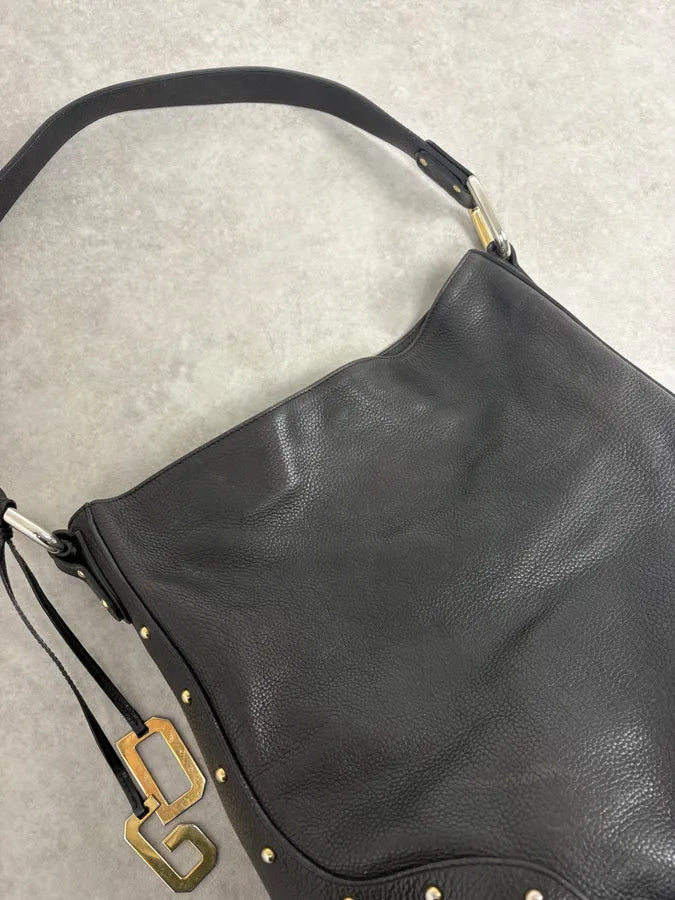 2000s Dolce & Gabbana Black Studded Leather Shoulder Bag spCdMqF 4