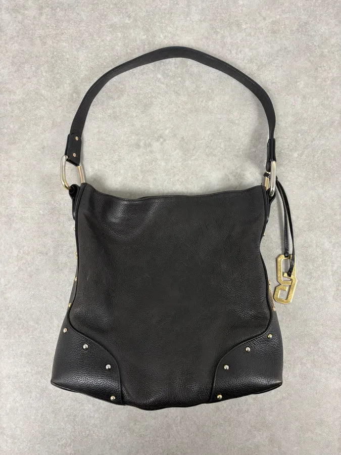 2000s Dolce & Gabbana Black Studded Leather Shoulder Bag spCdMqF 5
