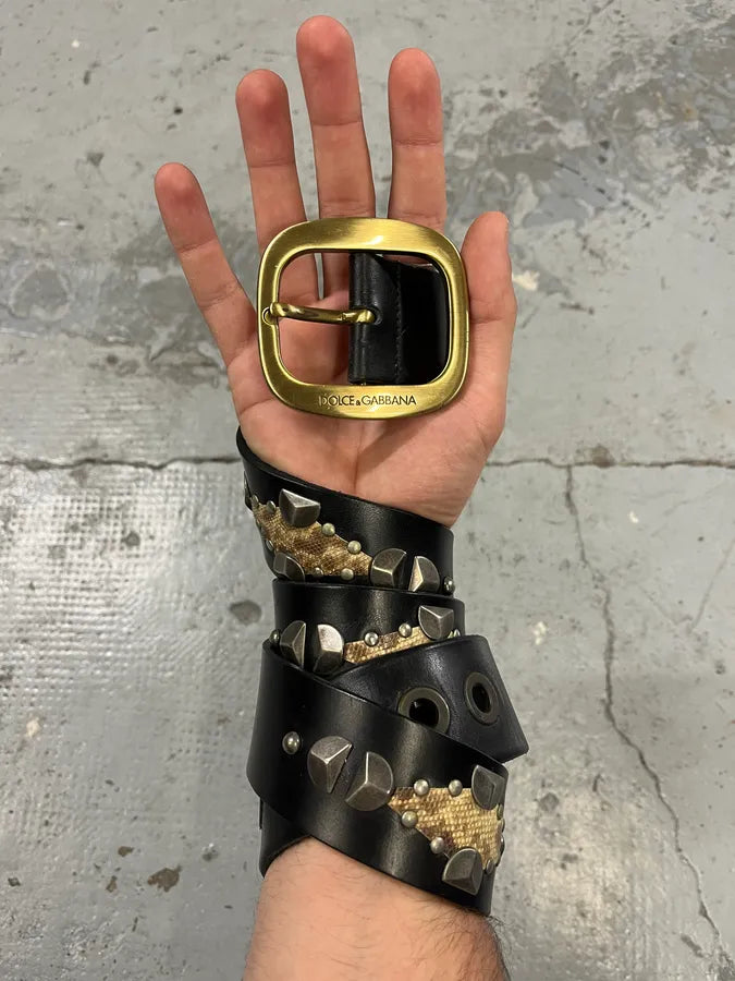 2000s Dolce & Gabbana Black Studded Snake Leather Belt psqOzgY 0