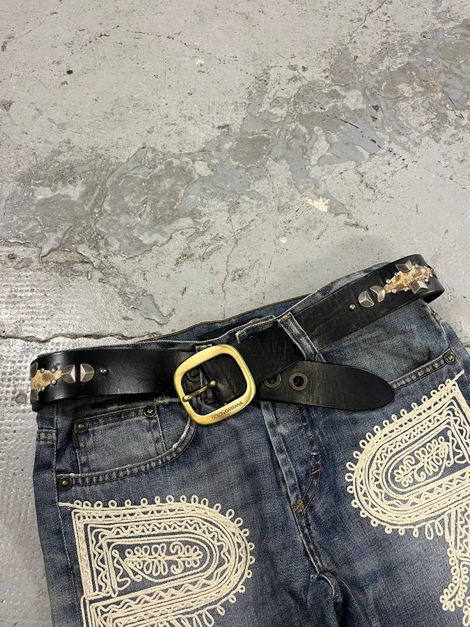 2000s Dolce & Gabbana Black Studded Snake Leather Belt psqOzgY 2