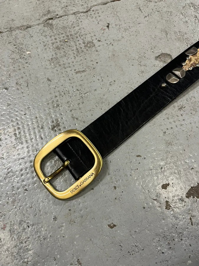 2000s Dolce & Gabbana Black Studded Snake Leather Belt psqOzgY 5