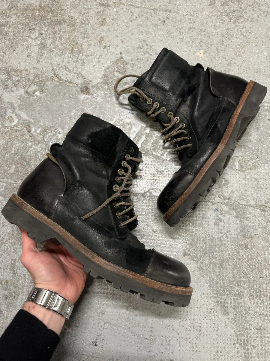 2000s Dolce & Gabbana Black Suede Leather Crunchy Combat Boots oWpTumA 0