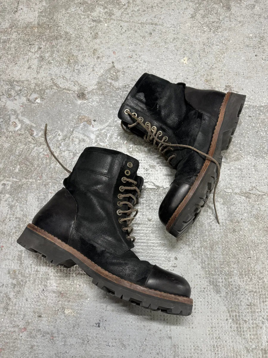 2000s Dolce & Gabbana Black Suede Leather Crunchy Combat Boots oWpTumA 1