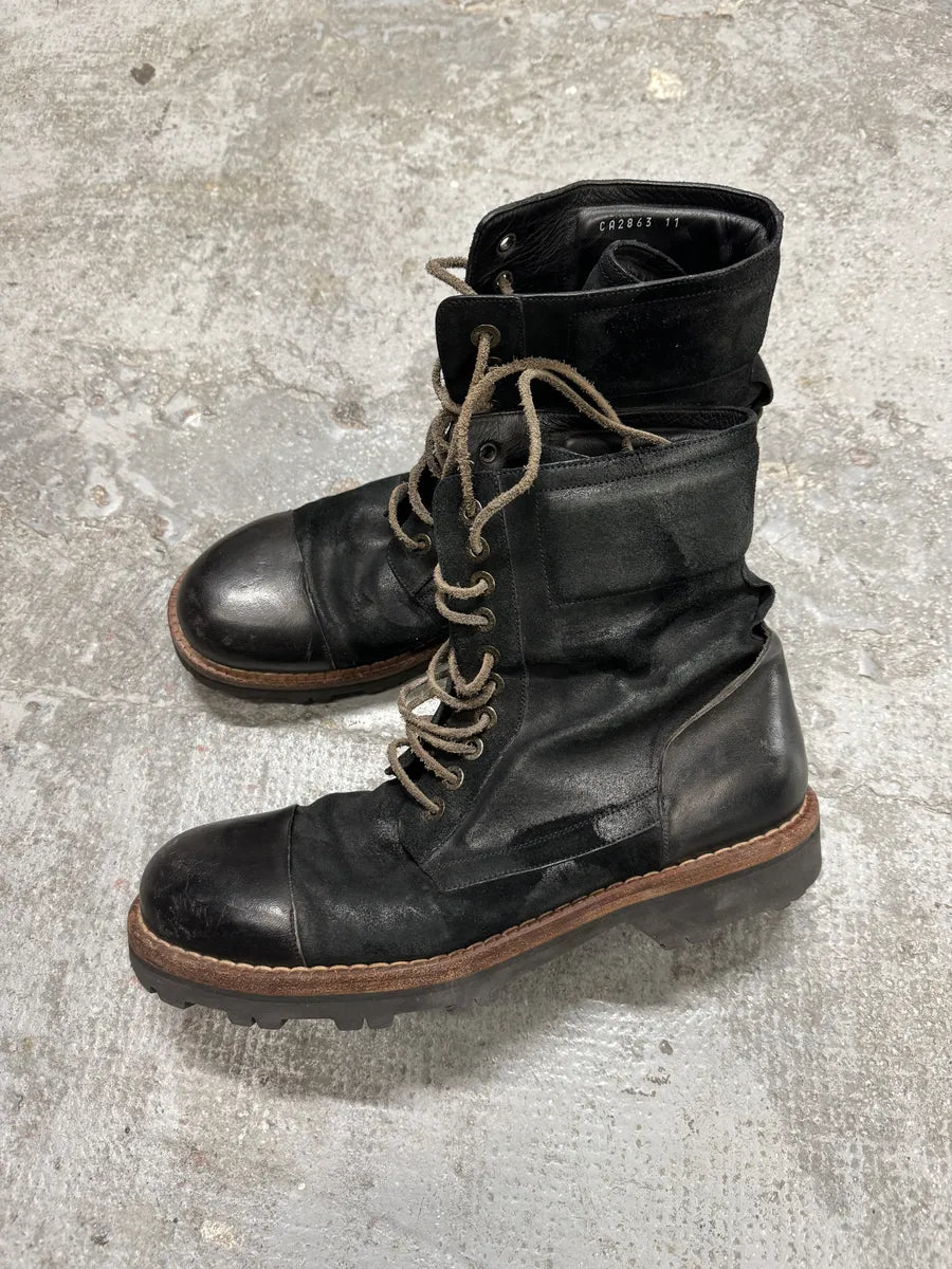 2000s Dolce & Gabbana Black Suede Leather Crunchy Combat Boots (46eu/us12) oWpTumA 2