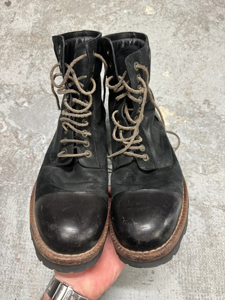 2000s Dolce & Gabbana Black Suede Leather Crunchy Combat Boots (46eu/us12) oWpTumA 3