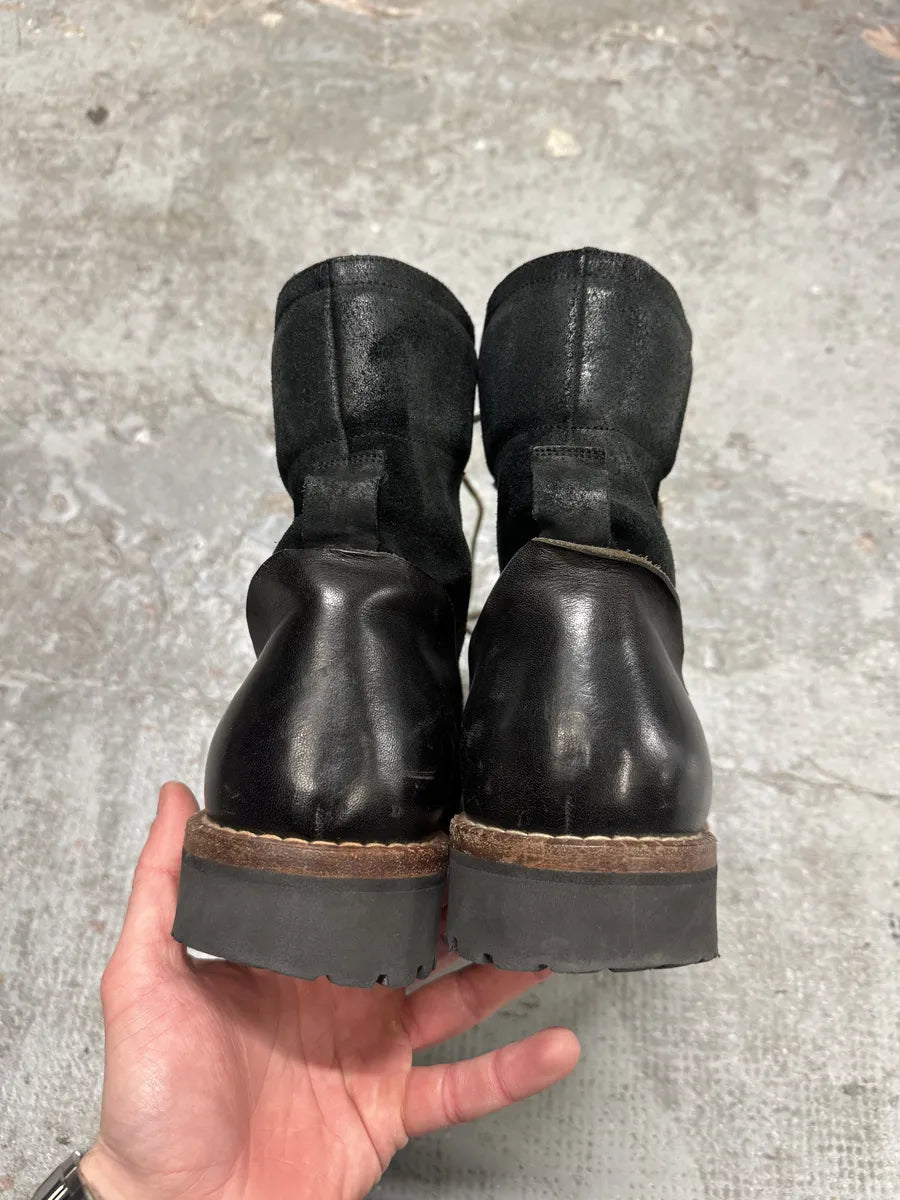 2000s Dolce & Gabbana Black Suede Leather Crunchy Combat Boots oWpTumA 4