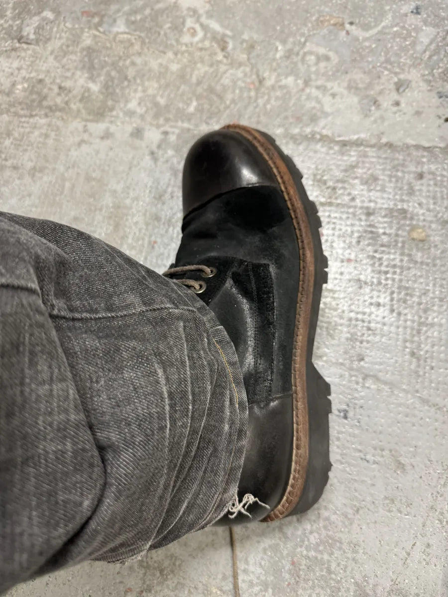 2000s Dolce & Gabbana Black Suede Leather Crunchy Combat Boots oWpTumA 5