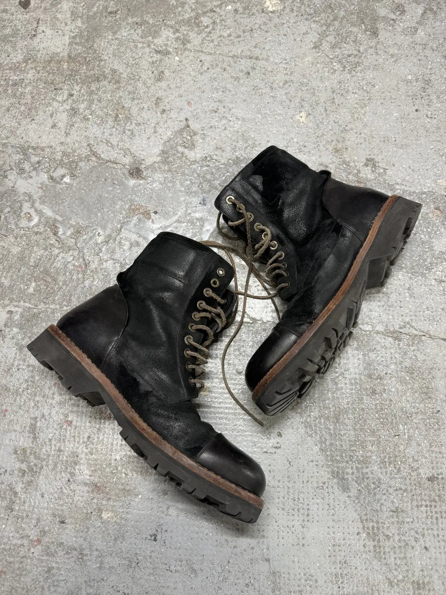 2000s Dolce & Gabbana Black Suede Leather Crunchy Combat Boots (46eu/us12) oWpTumA 6