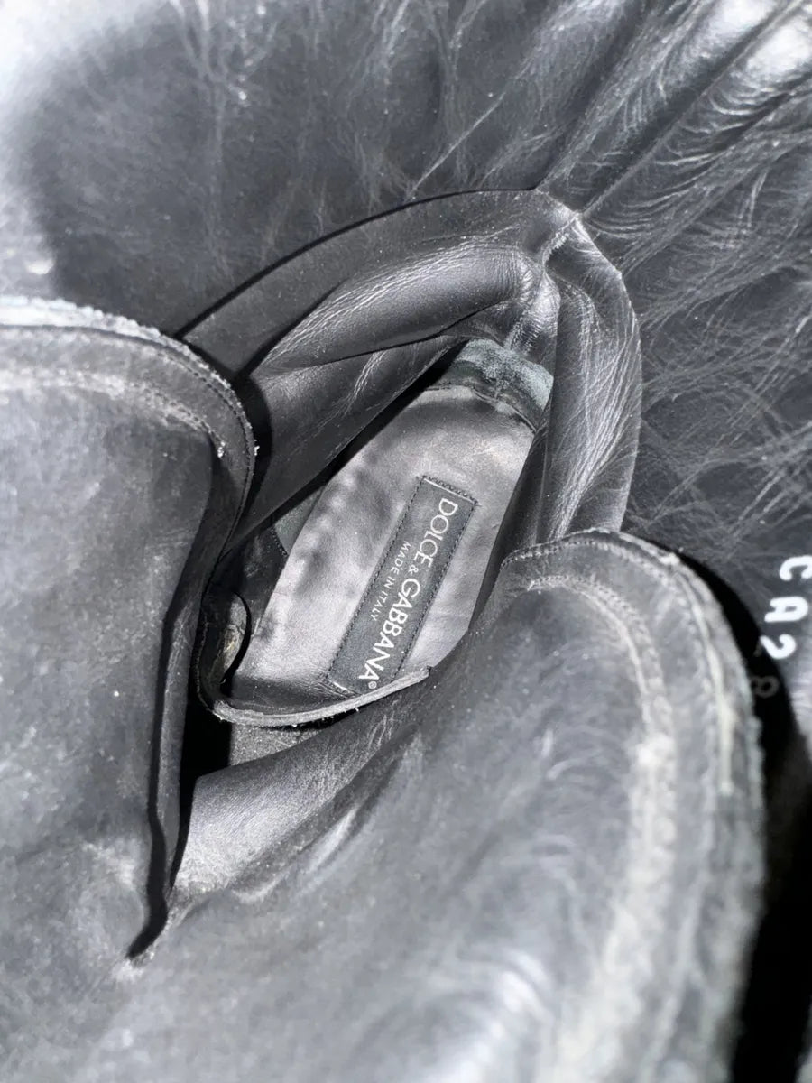 2000s Dolce & Gabbana Black Suede Leather Crunchy Combat Boots oWpTumA 7