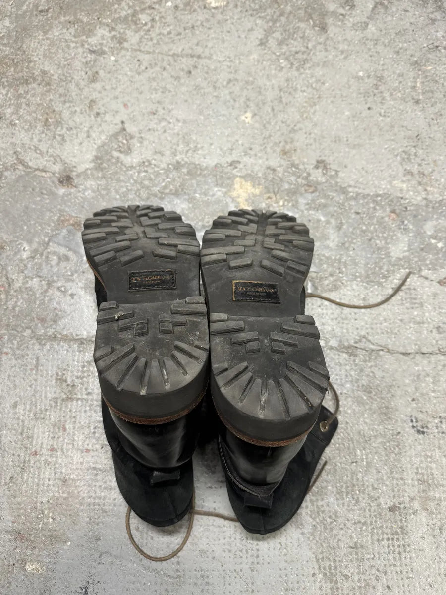 2000s Dolce & Gabbana Black Suede Leather Crunchy Combat Boots oWpTumA 9