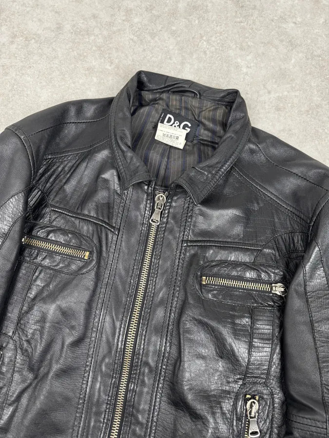SS2005 Dolce & Gabbana Black Technical Leather Jacket qFppabP 4