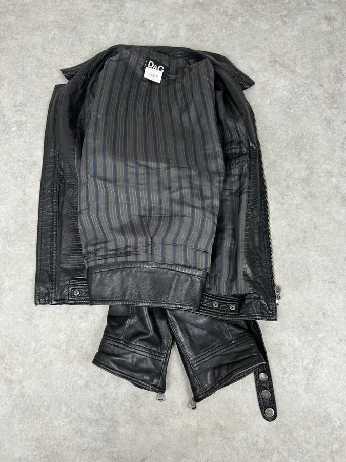 SS2005 Dolce & Gabbana Black Technical Leather Jacket qFppabP 7