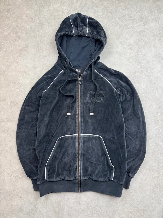 AW2007 Dolce & Gabbana Black Velvet Hooded Zip-up Sweater lPhKYYY 0