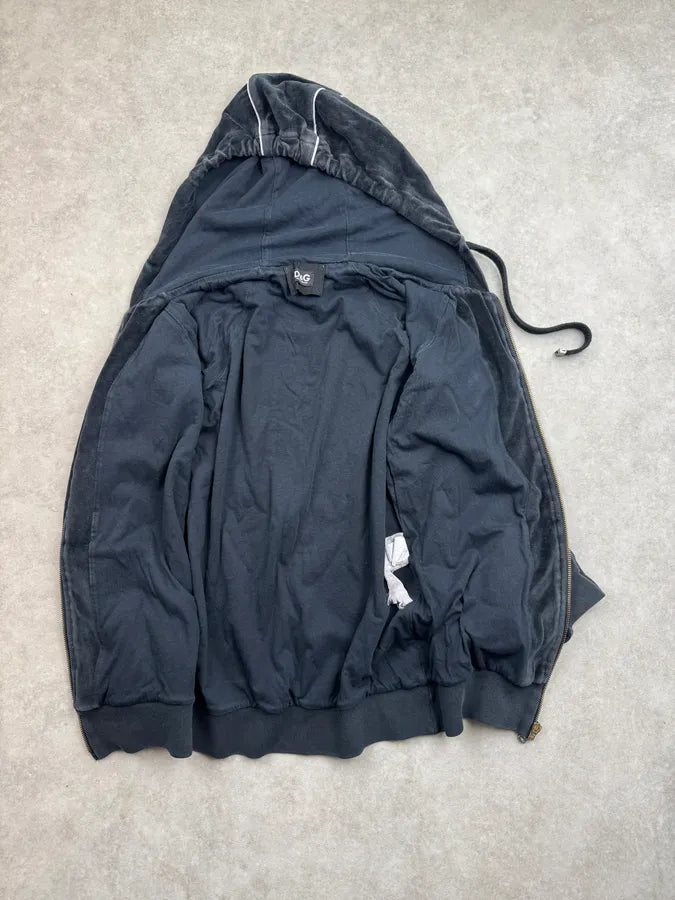 AW2007 Dolce & Gabbana Black Velvet Hooded Zip-up Sweater lPhKYYY 8