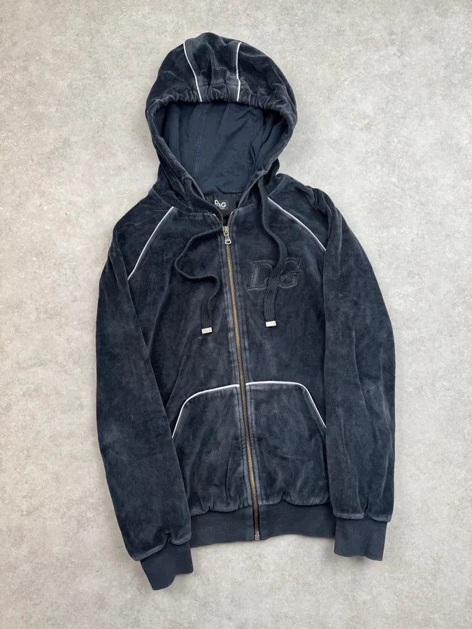AW2007 Dolce & Gabbana Black Velvet Hooded Zip-up Sweater lPhKYYY 4