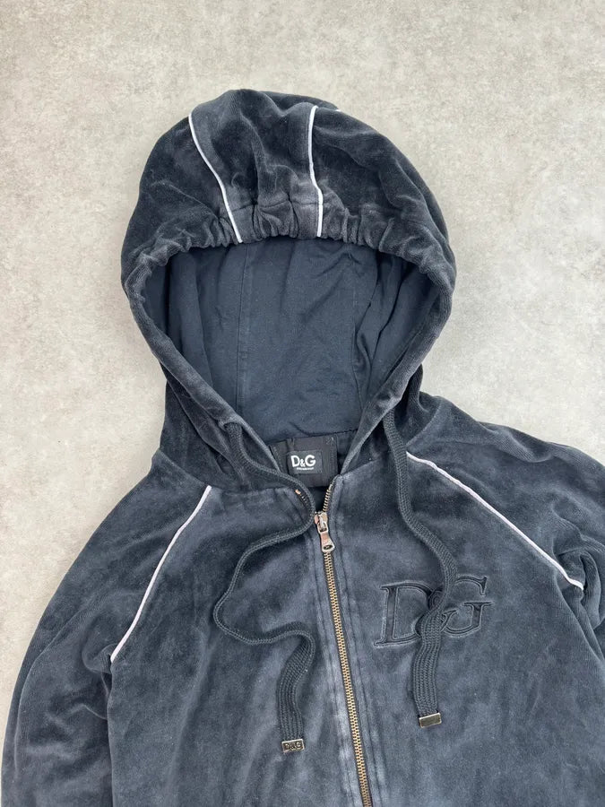 AW2007 Dolce & Gabbana Black Velvet Hooded Zip-up Sweater lPhKYYY 3