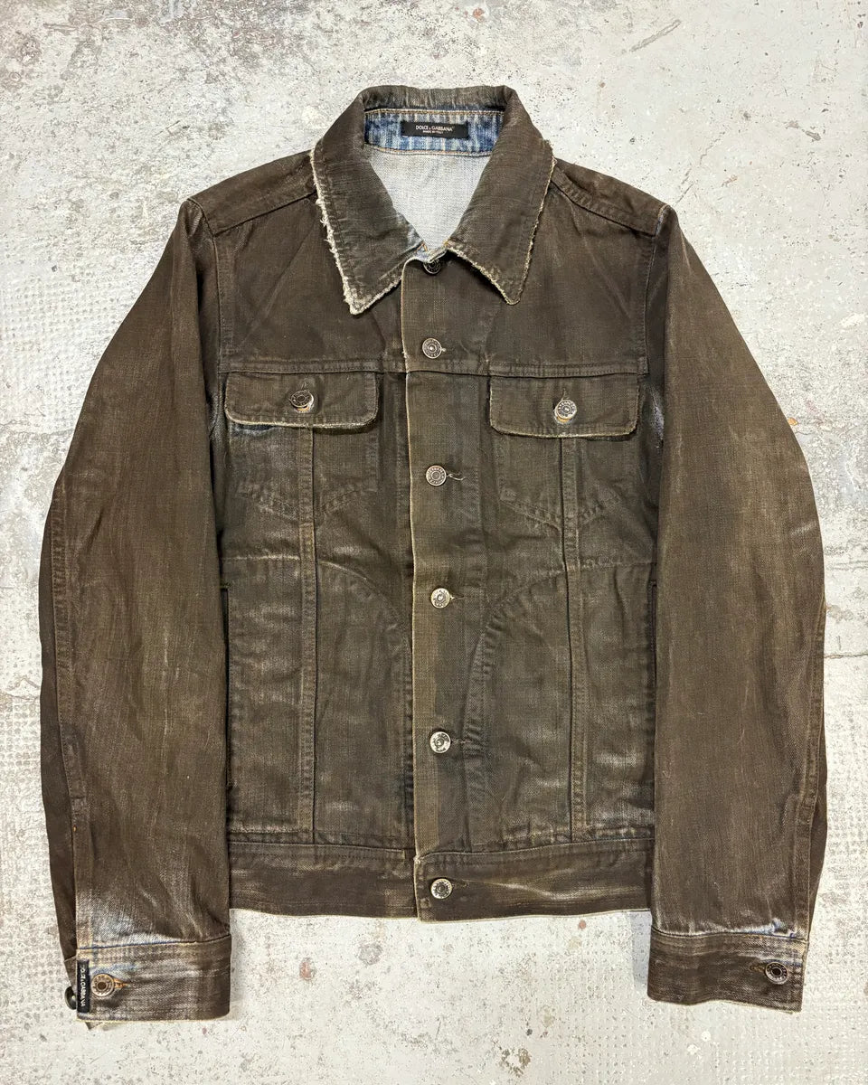 2000s Dolce & Gabbana Black Waxed Effect Denim Jacket VOqOWnG 0