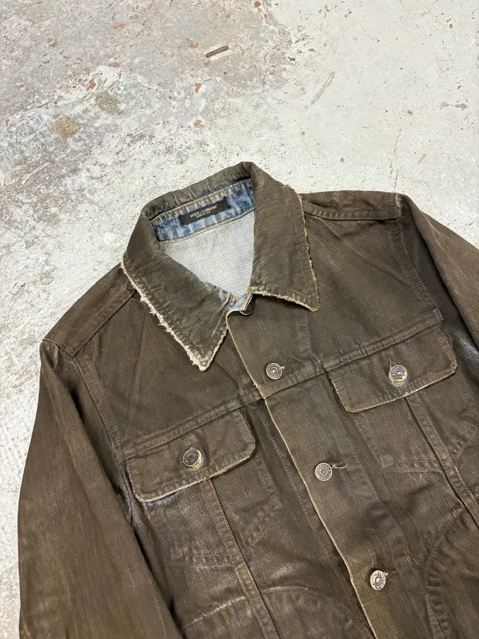 2000s Dolce & Gabbana Black Waxed Effect Denim Jacket VOqOWnG 2