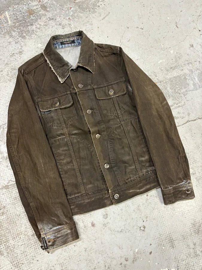 2000s Dolce & Gabbana Black Waxed Effect Denim Jacket VOqOWnG 1