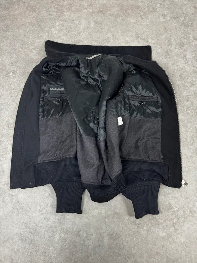 AW2003 Dolce & Gabbana Black Wool Bomber Jacket VDfMAEQ 6