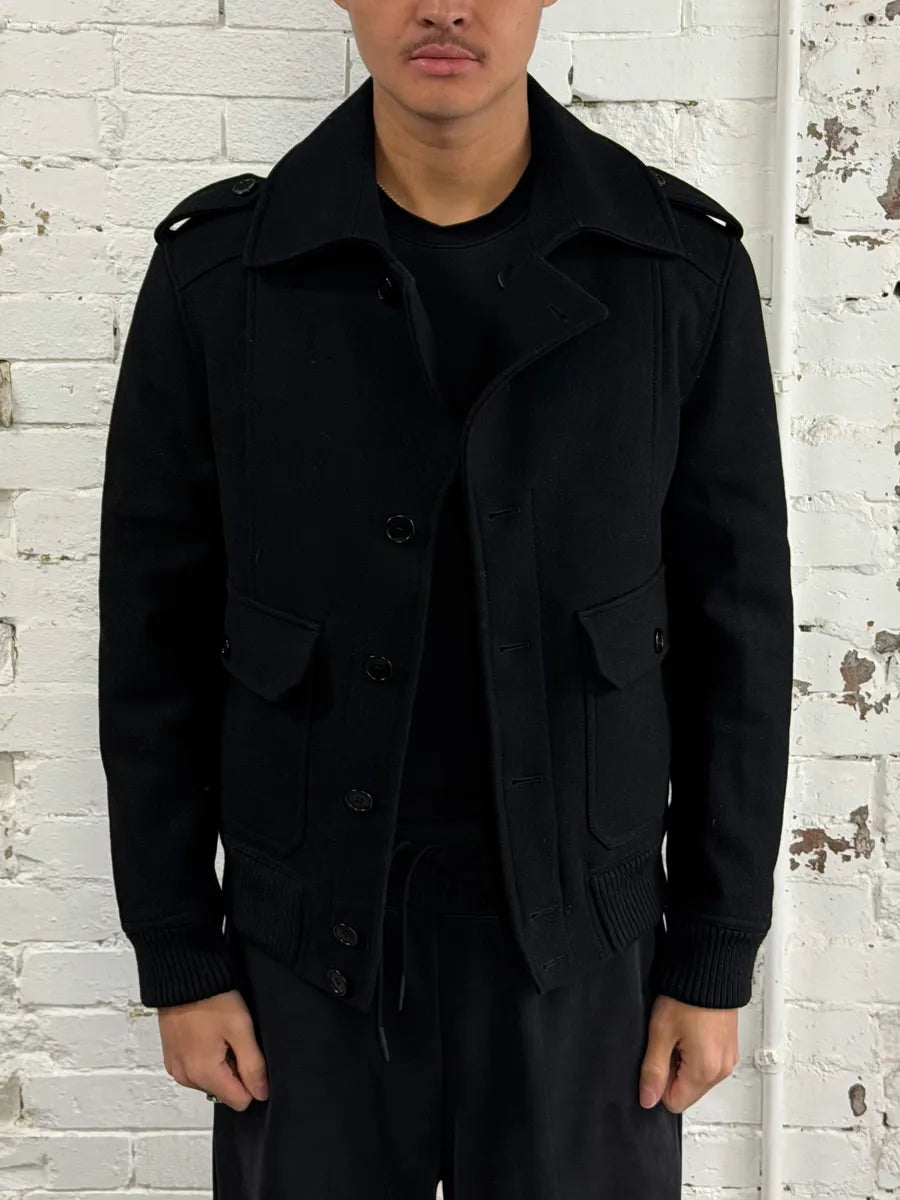 2000s Dolce & Gabbana Black Wool Caban Pea Coat hooVWAC 1