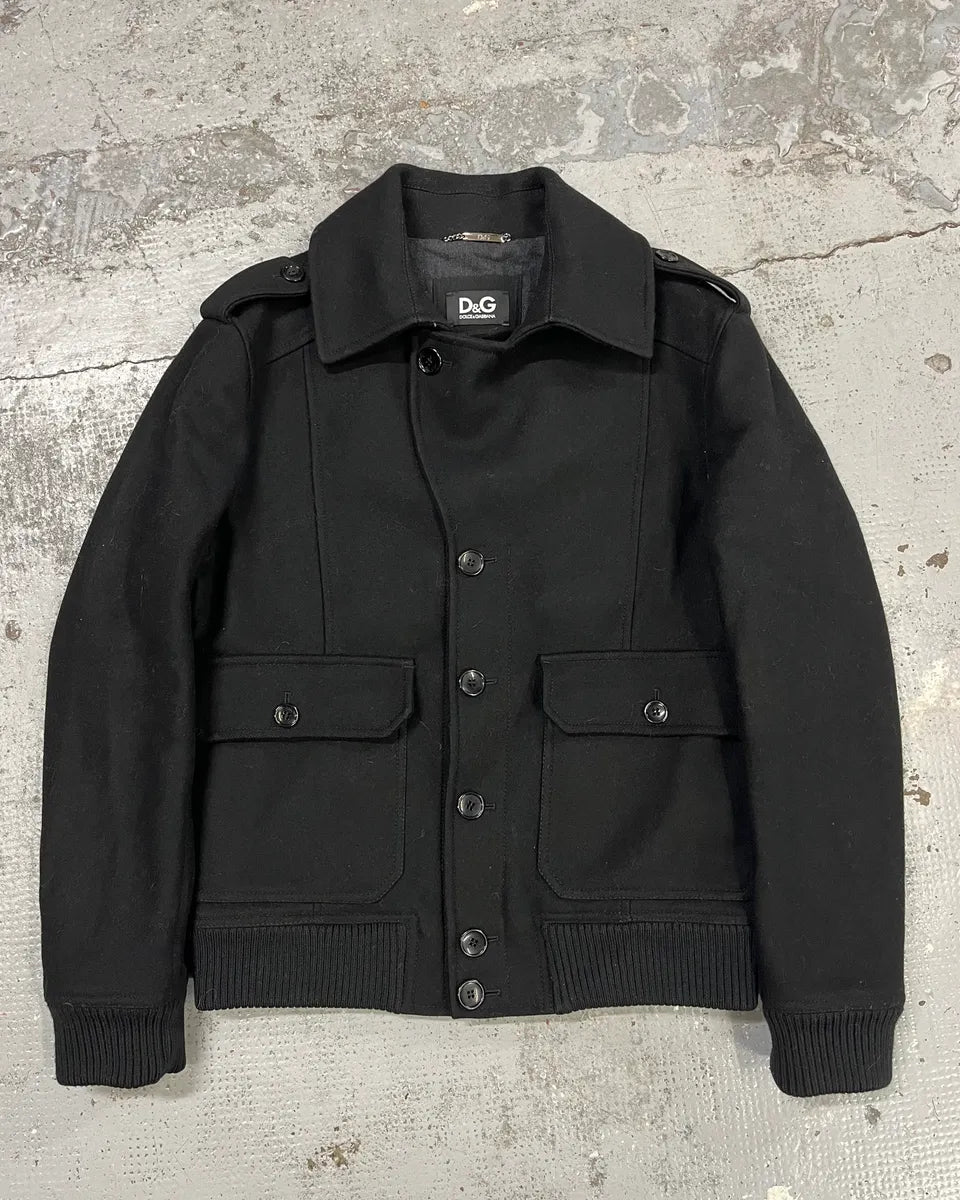2000s Dolce & Gabbana Black Wool Caban Pea Coat hooVWAC 0