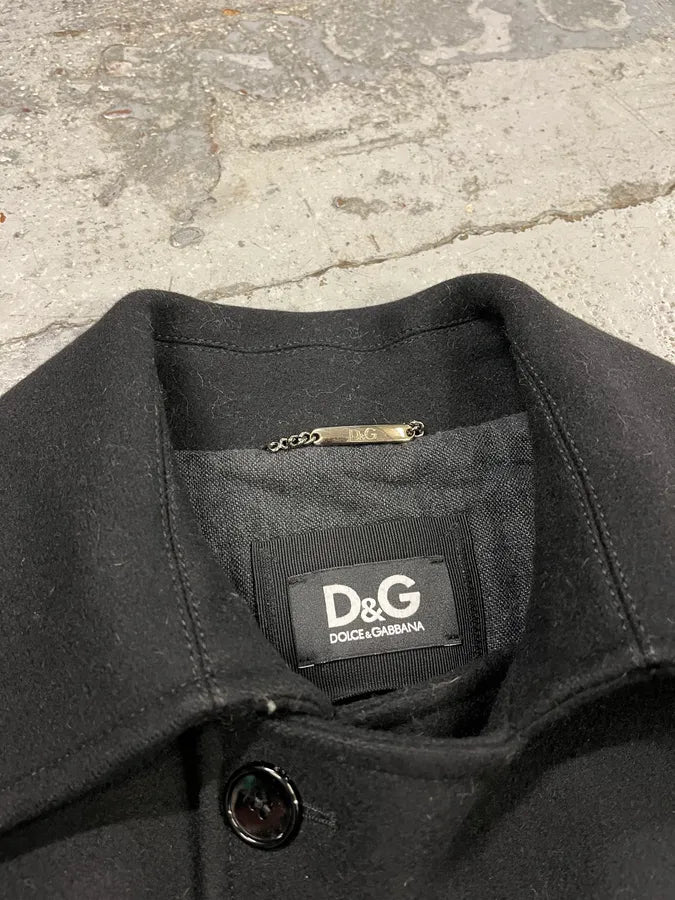 2000s Dolce & Gabbana Black Wool Caban Pea Coat hooVWAC 6