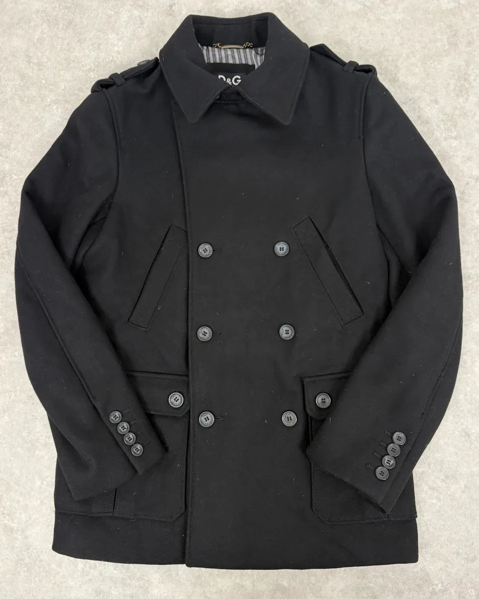 2000s Dolce & Gabbana Black Wool Military Caban Pea-Coat  kyWayZA 0