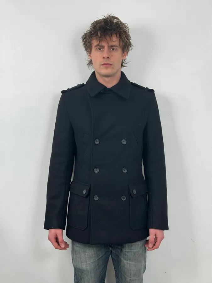 2000s Dolce & Gabbana Black Wool Military Caban Pea-Coat  kyWayZA 1