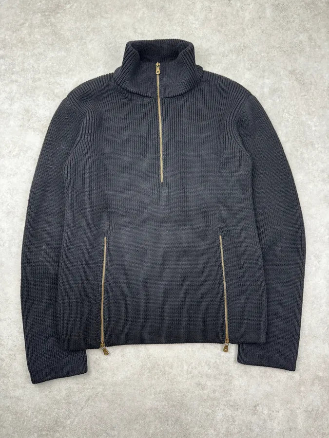 AW2003 Dolce & Gabbana Black Wool Quarter-Zip Sweater bZOfqyL 0
