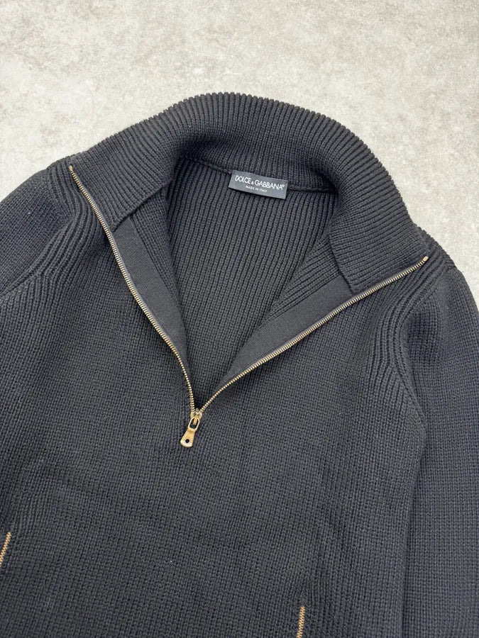 AW2003 Dolce & Gabbana Black Wool Quarter-Zip Sweater bZOfqyL 4