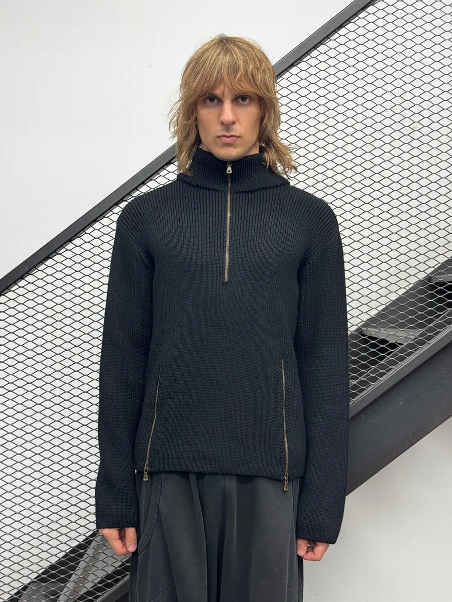 AW2003 Dolce & Gabbana Black Wool Quarter-Zip Sweater bZOfqyL 1