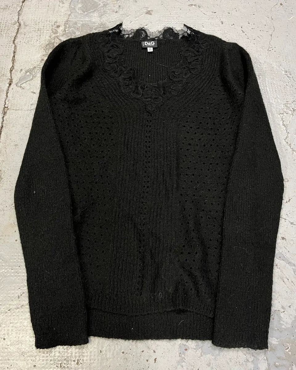2000s Dolce & Gabbana Black Wool V Neck Classy Sweater epSLqED 0