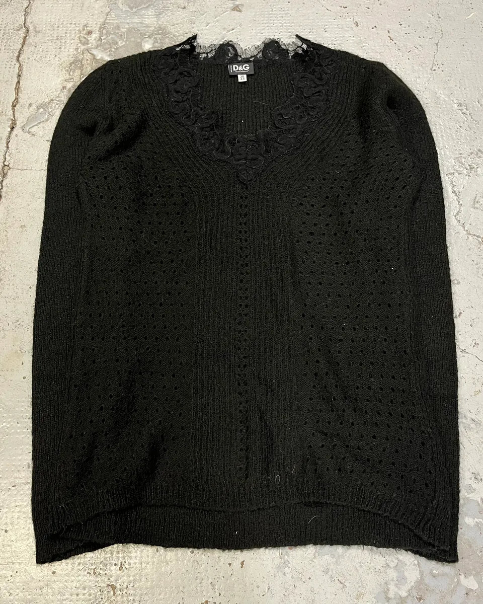 2000s Dolce & Gabbana Black Wool V Neck Classy Sweater epSLqED 3