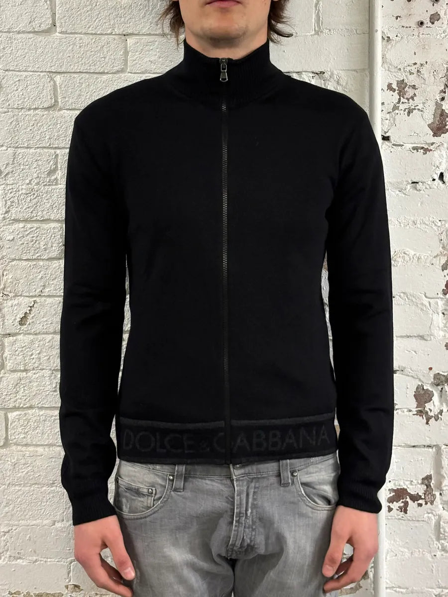 AW2005 Dolce & Gabbana Black Wool Zip-Up Sweater VGhQvOX 1