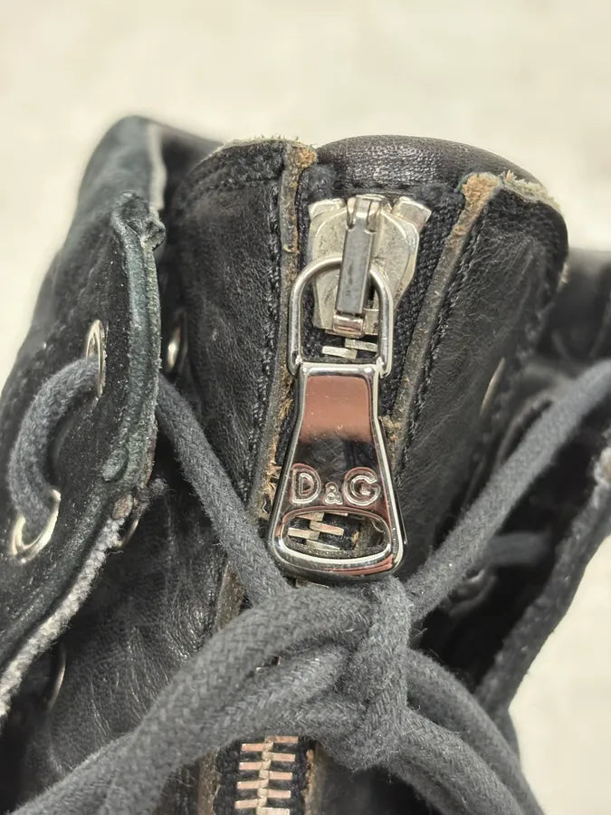 2000s Dolce & Gabbana Black Zip Combat Leather Boots TraeHro 9