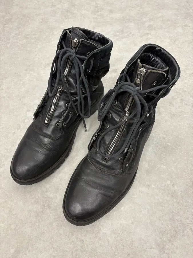 2000s Dolce & Gabbana Black Zip Combat Leather Boots TraeHro 2