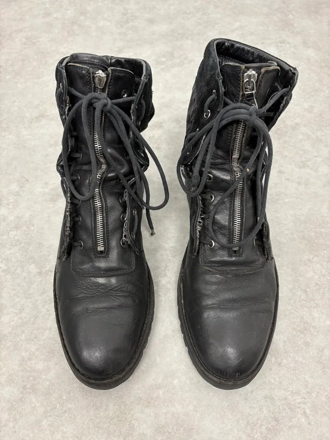 2000s Dolce & Gabbana Black Zip Combat Leather Boots TraeHro 1