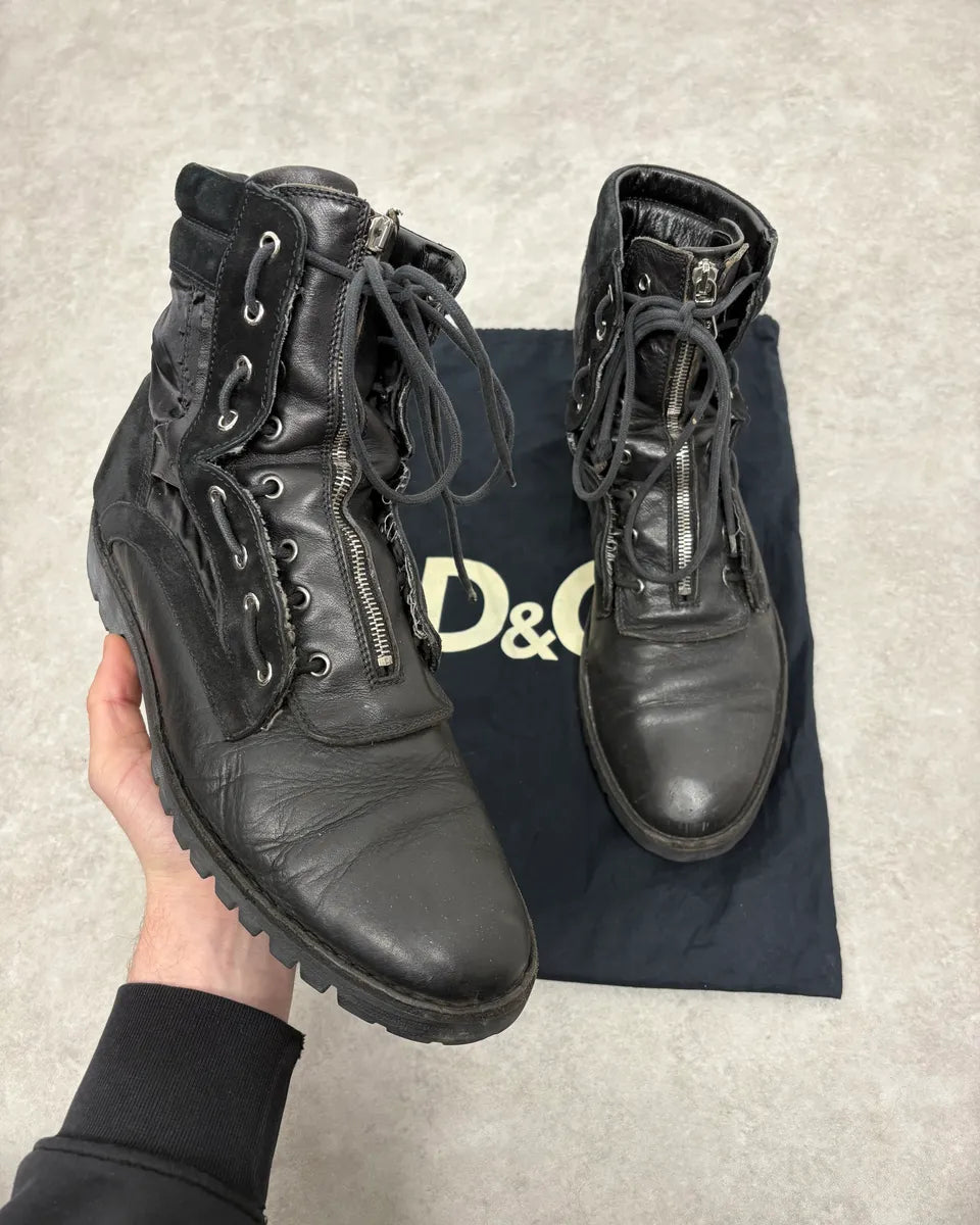 2000s Dolce & Gabbana Black Zip Combat Leather Boots TraeHro 0