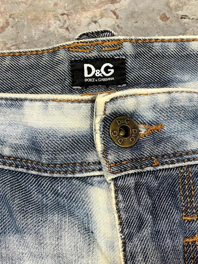 AW2006 Dolce & Gabbana Bleached Effect White & Blue Denim Jeans PcrjJxW 8